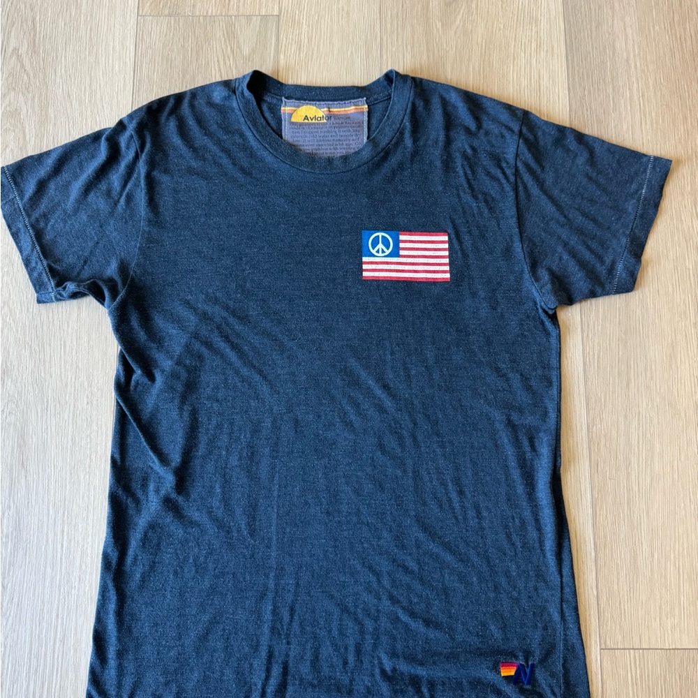 Rare Aviator Nation dark gray Tee with Peace Flag